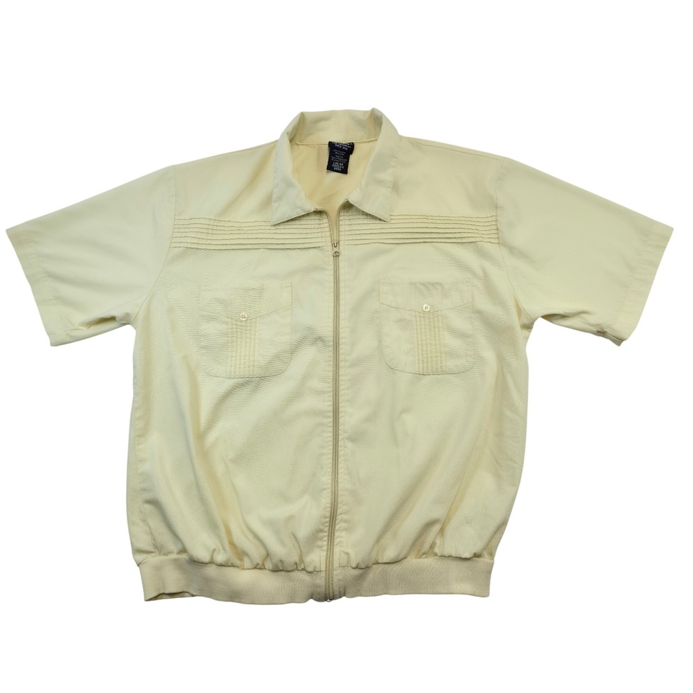 John Blair Fine Menswear Zip Front Short Sleeve Shirt Cream Size Large